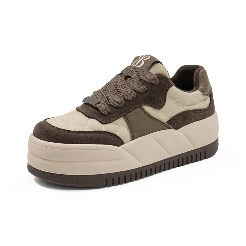 EBLAN Low Top Skateboard Shoes Women's Beige Coffee-1