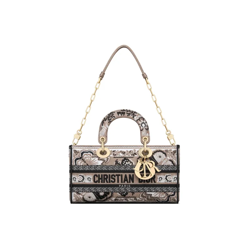 DIOR Lady D-JOY Butterfly Bandana Pattern Embroidery Shoulder Bag Crossbody Bag Handbag Medium Size Women's Beige-1