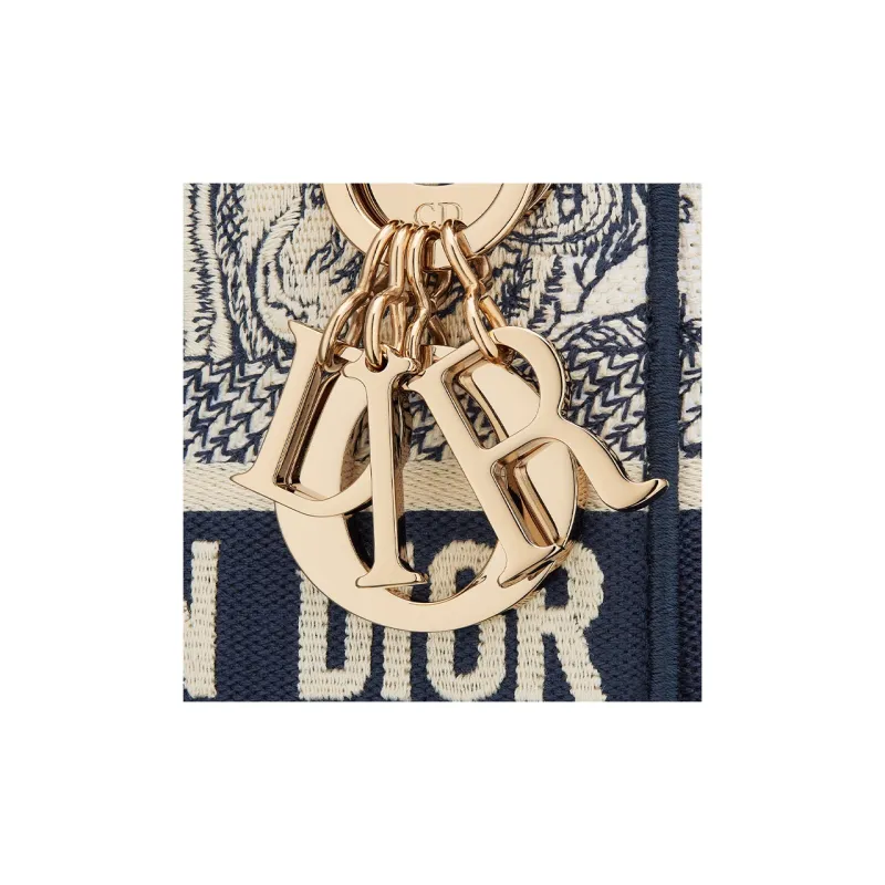 DIOR Lady D-Lite Ruiyi Print Embroidery Dior Bag Shoulder Bag Crossbody Bag Handbag Mini Women's White & Navy-5