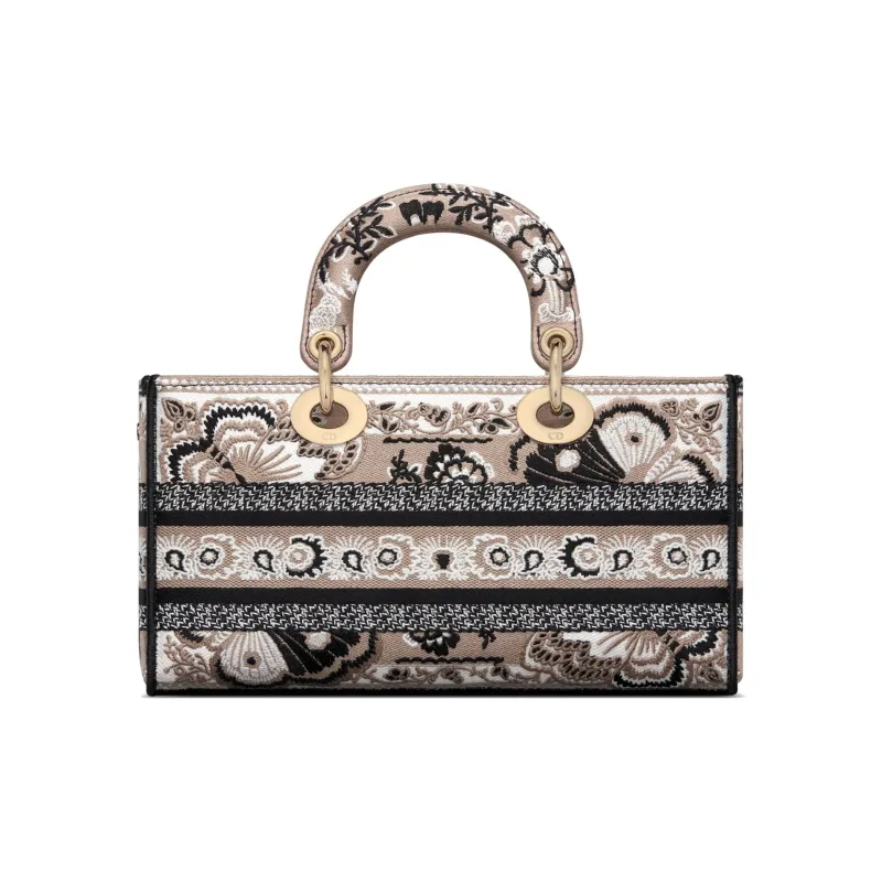 DIOR Lady D-JOY Butterfly Bandana Pattern Embroidery Shoulder Bag Crossbody Bag Handbag Medium Size Women's Beige-4