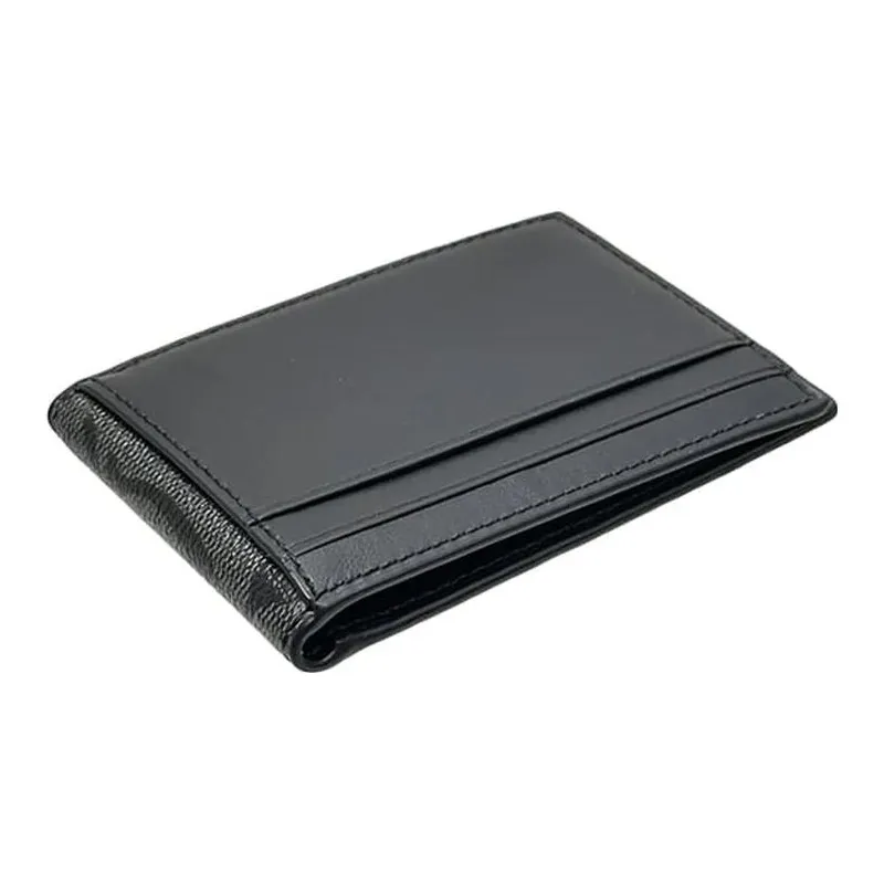 COACH Billfold Wallet Coated Canvas With Calfskin Card Slot Document Set Coin Purse Wallet Unisex Black-2