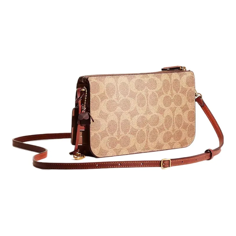 COACH Noa Pop Up Canvas With Leather Messenger Bag Handbag Small Size Women's Brass & Tan & Rusty Red-1