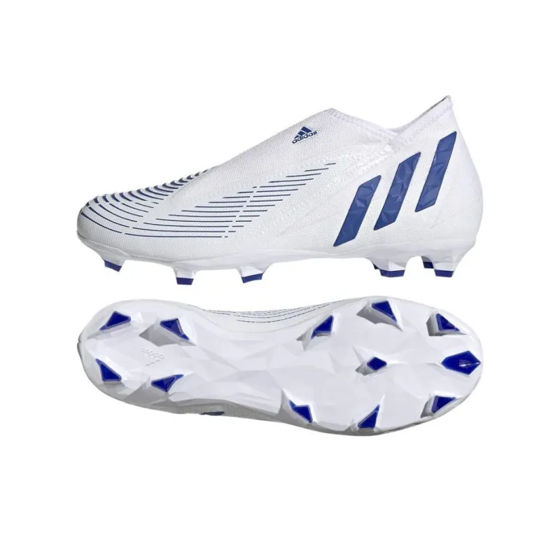 Adidas Predator Edge.3 FG Firm Ground Cushioning, Wear Resistant Soccer Shoes Men's White Blue-4
