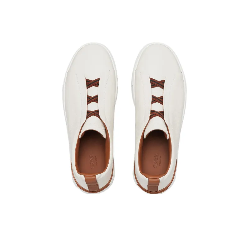 Zegna Deerskin Triple Stitch Off White/Brown-3