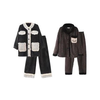 Chun Xi Pajama Set Unisex Black With Dark Brown Trim