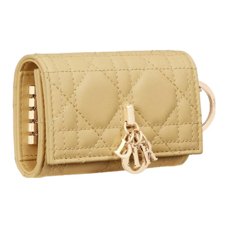 DIOR Lady Dior Lambskin Key Pouch Women's Light Yellow-1