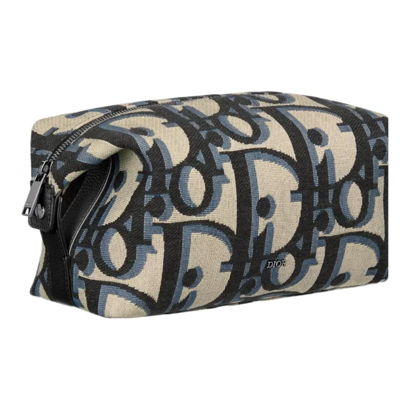 DIOR Extra Large Oblique Print Jacquard Woven Fabric Toiletry Bag Regular Men's Beige & Black-1