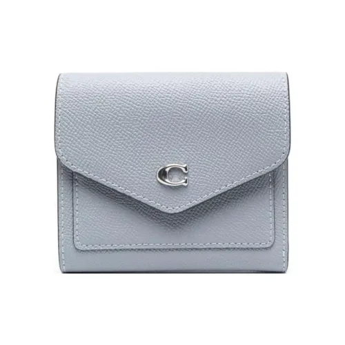 COACH Wyn Calfskin Wallet Small Size Women's Gray Blue