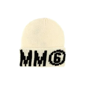 MM6 Maison Margiela Logo Intarsia Turn-Up Hem Beanie