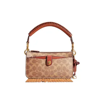 COACH Noa Pop Up Canvas With Leather Messenger Bag Handbag Small Size Women's Brass & Tan & Rusty Red