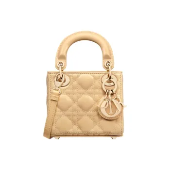 DIOR Lady Dior Shiny Cow Leather Shoulder Bag Crossbody Bag Handbag Extra Mini Women's Light Yellow