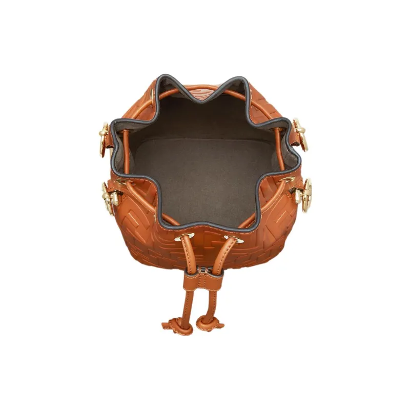 FENDI Mon Tresor Leather Bucket Bags Shoulder Bag Crossbody Bag Handbag Mini Women's Brown-3