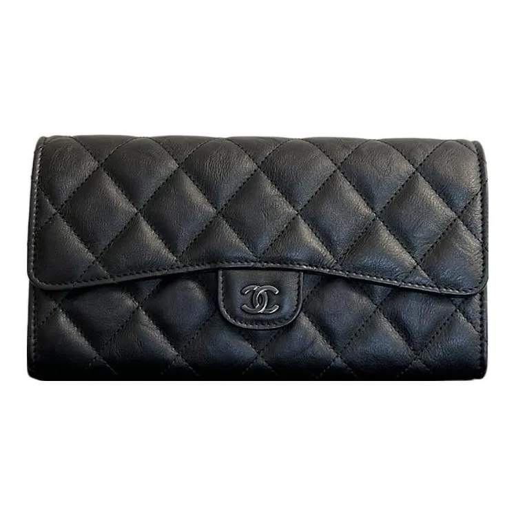 CHANEL Caviar Patterned Cow Leather Wallet Coin Purse Wallet Women's Black-0