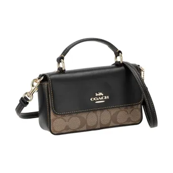 COACH Josie Coated Canvas With Smooth Leather Handbag Shoulder Bag Crossbody Bag Mini Women's Khaki & Black