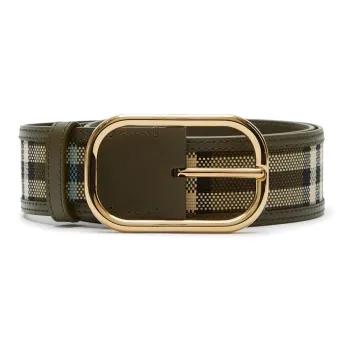 Burberry Plaid Decoration Pin Buckle Leather Belts Unisex Olive Green Width 4cm