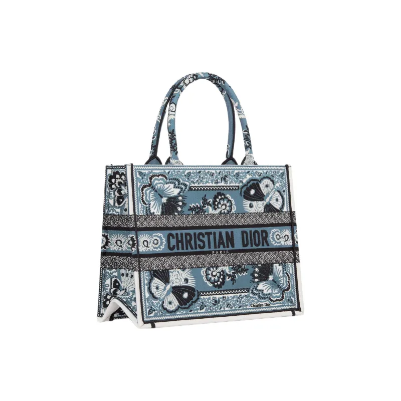 DIOR BookTote Embroidery Tote Bag Shopping Bag Handbag Medium Size Women's Denim Blue-1