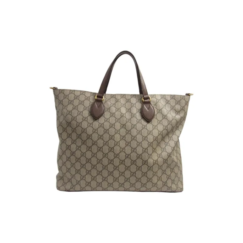 GUCCI Canvas With Leather Messenger Bag Tote Bag Shopping Bag Crossbody Handbag Large Size Men's Brown-3