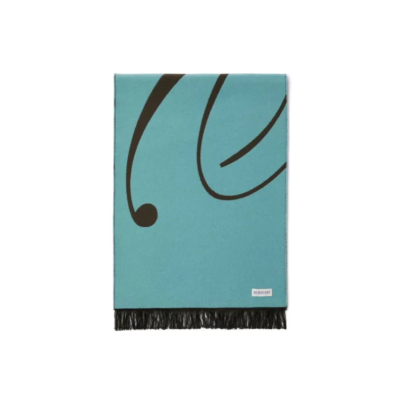 Burberry Intarsia Knit Logo Fringe Detailed Scarf-2