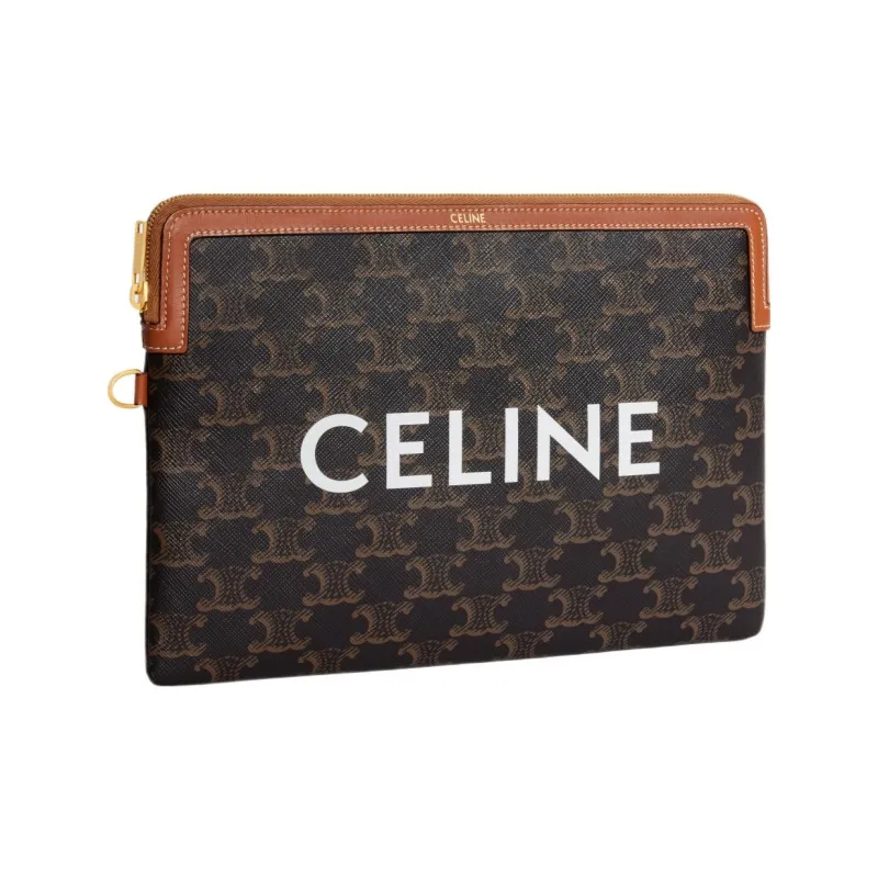CELINE Cow Leather Binding Clutch Small Size Women's Tawny-2