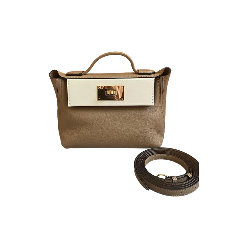 HERMES 24/24 Evercolor Leather Shoulder Bag Crossbody Bag Handbag Mini Women's Tea Brown Multicolor NATA-1