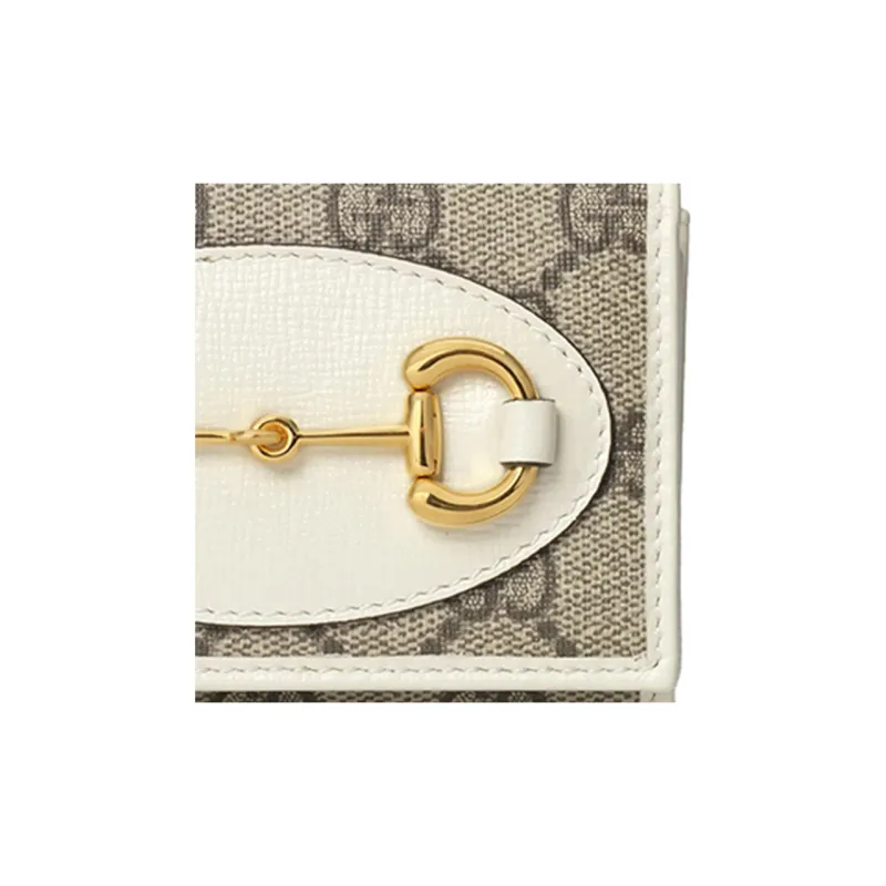 GUCCI Women's 1955 Horsebit Logo Wallet Coin Purse Beige-4