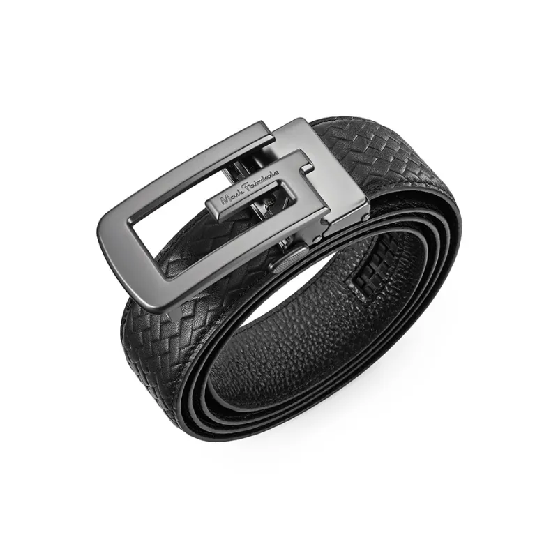 FAIRWHALE Chinese Fashion Trend Artistic Brand Woven Pattern, Automatic Buckle Cow Leather Belts Men's Width 3.5CM-3