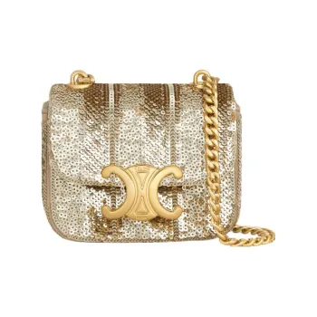 CELINE Sequins With Silk Satin And Sheepskin Shoulder Bag, Crossbody Bag Mini Women's Gold