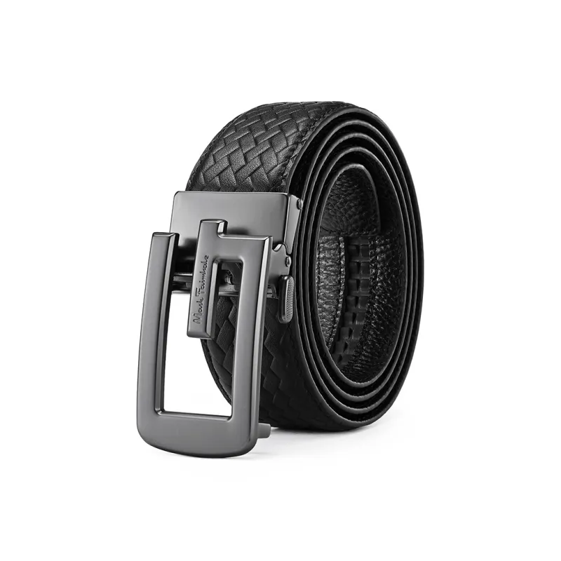 FAIRWHALE Chinese Fashion Trend Artistic Brand Woven Pattern, Automatic Buckle Cow Leather Belts Men's Width 3.5CM-1