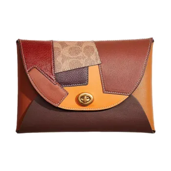 COACH Pouch Leather Wallets Clutches Small Size Women's Orange & Multicolor
