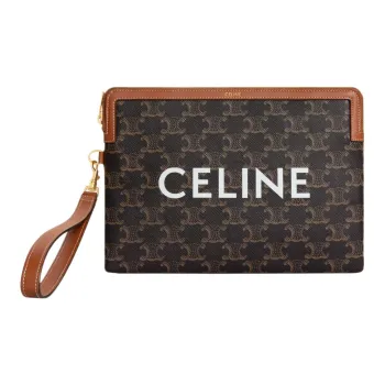 CELINE Cow Leather Binding Clutch Small Size Women's Tawny