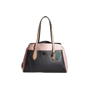 COACH Lora Polished Pebbled Leather Tote Bag Shopping Bag Handbags Large Size Women's Black & Pink