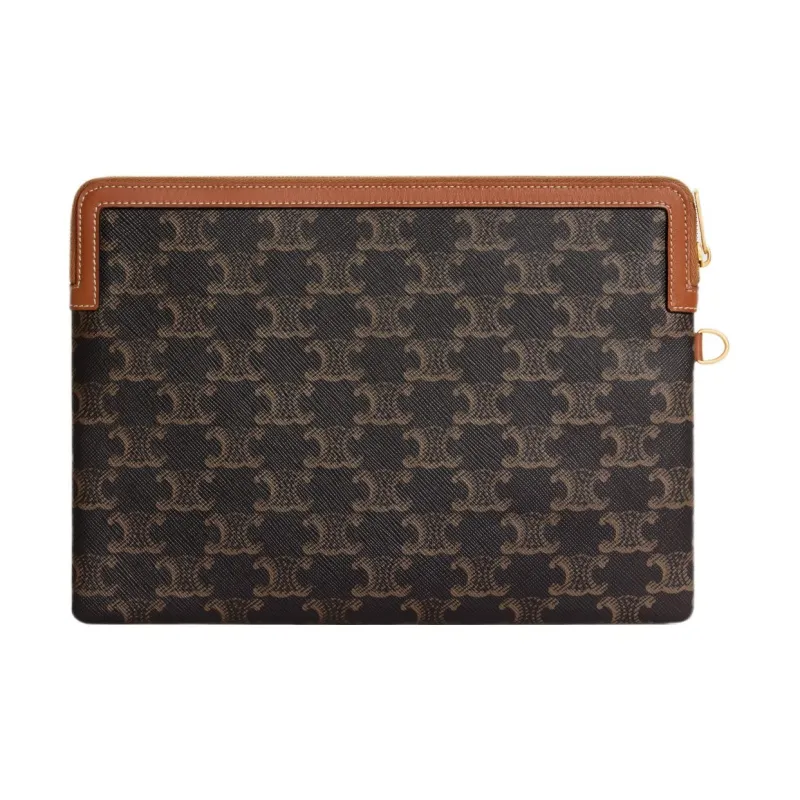 CELINE Cow Leather Binding Clutch Small Size Women's Tawny-3