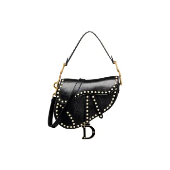 DIOR Saddle Lambskin Saddle Bags One Shoulder Handbags Regular Women's Black
