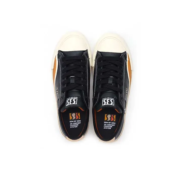 SEW BY SOU Height Increasing Wear Resistant Slip Resistant Low Top Canvas Shoes Unisex Black-3