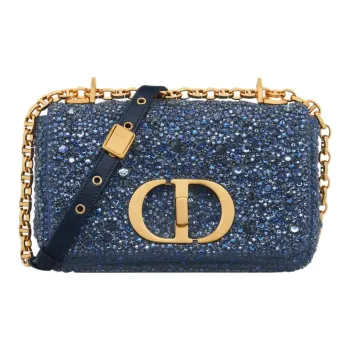DIOR Caro Rhinestone Embroidered Velvet Fabric Crossbody Bag Shoulder Bag Women's Blue