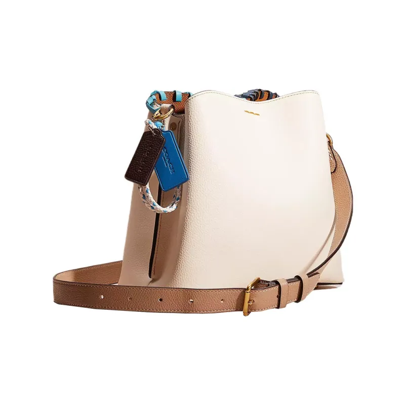 COACH Willow Polished Pebbled Leather Bucket Bag Handbag Shoulder Bag Women's White-1