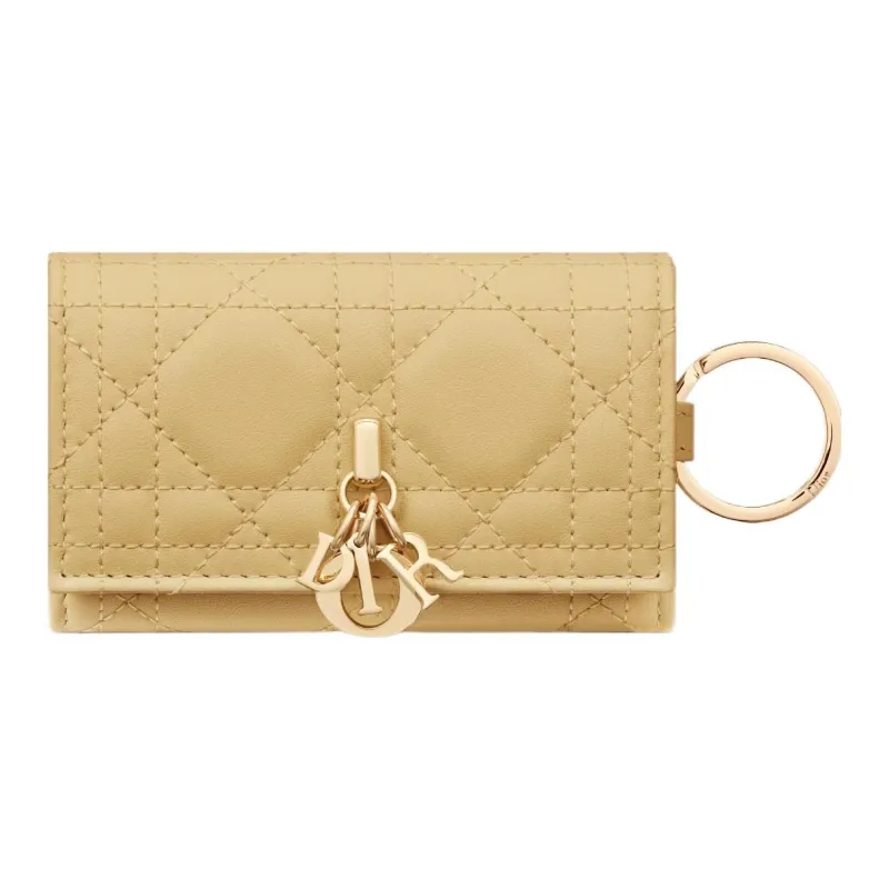DIOR Lady Dior Lambskin Key Pouch Women's Light Yellow-0