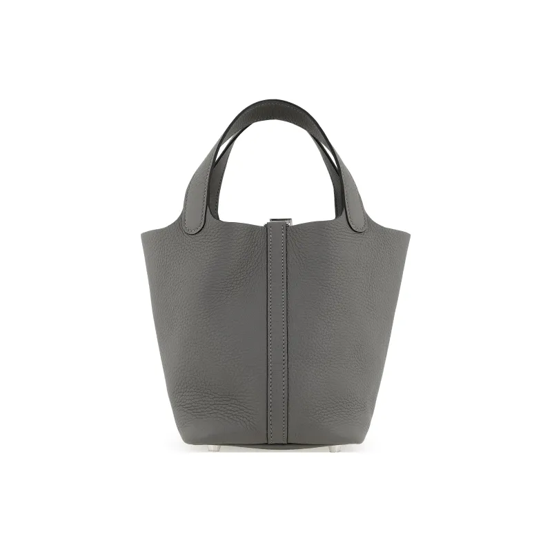 HERMES Picotin Lock Clemence Bullock Leather Basket Bag Handbag Bucket Bag 18 Women's 0L Grismeyer Cumulonimbus Gray-4