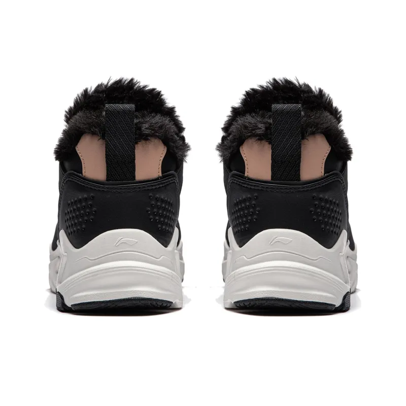 LiNing Defender Warm Mid Top Running Shoes Women's Black White-5
