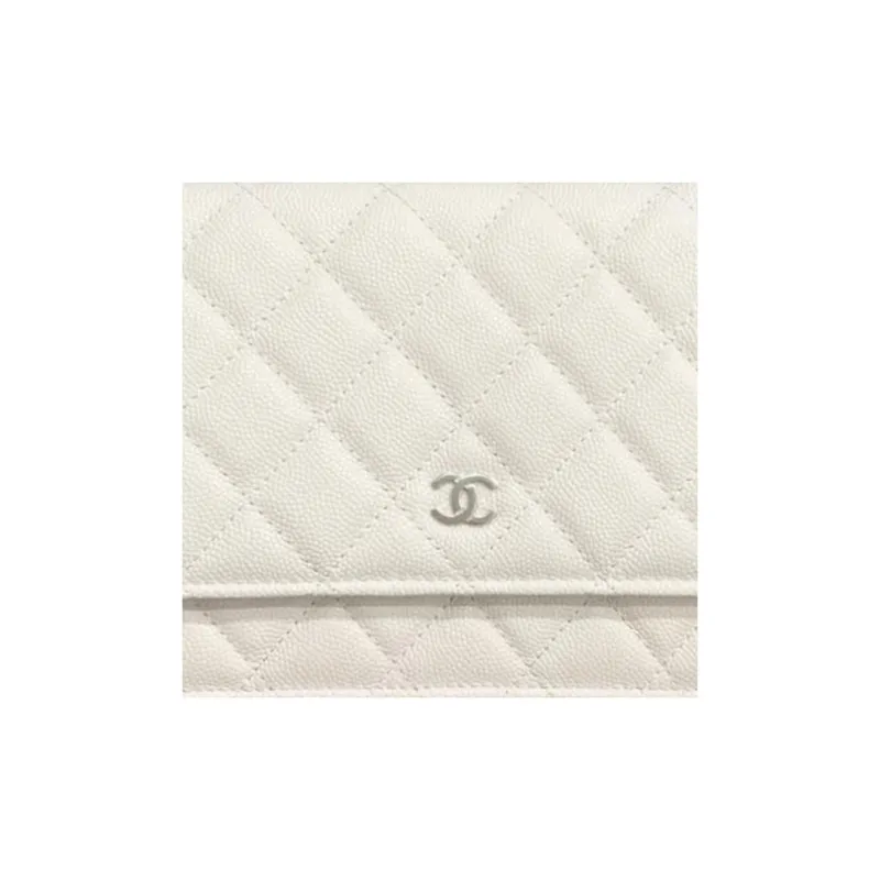 CHANEL WOC Grain Calfskin Flap Bag, Shoulder Bag, Crossbody Bag Women's White-4