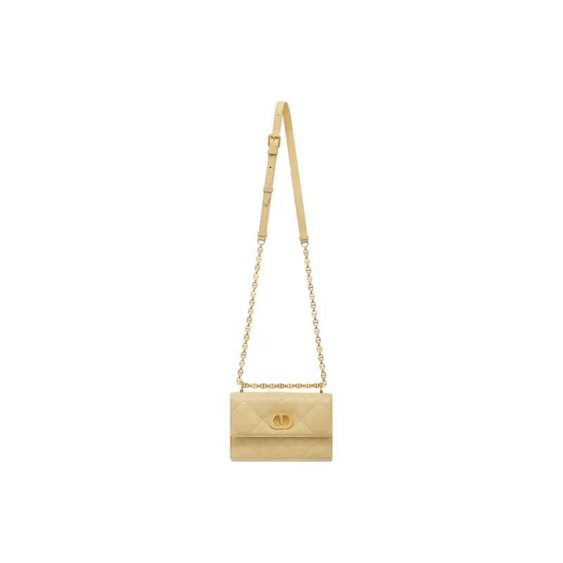 DIOR Caro Sheepskin Small Square Bag, Crossbody Bag, Shoulder Bag Women's Light Yellow-1