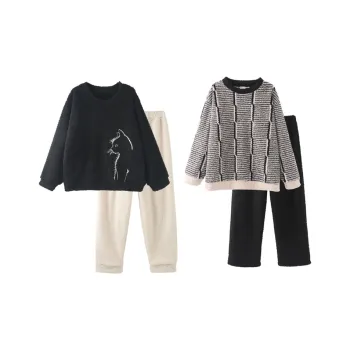 Chun Xi Pajama Set Unisex Black White Cat Stripes Black