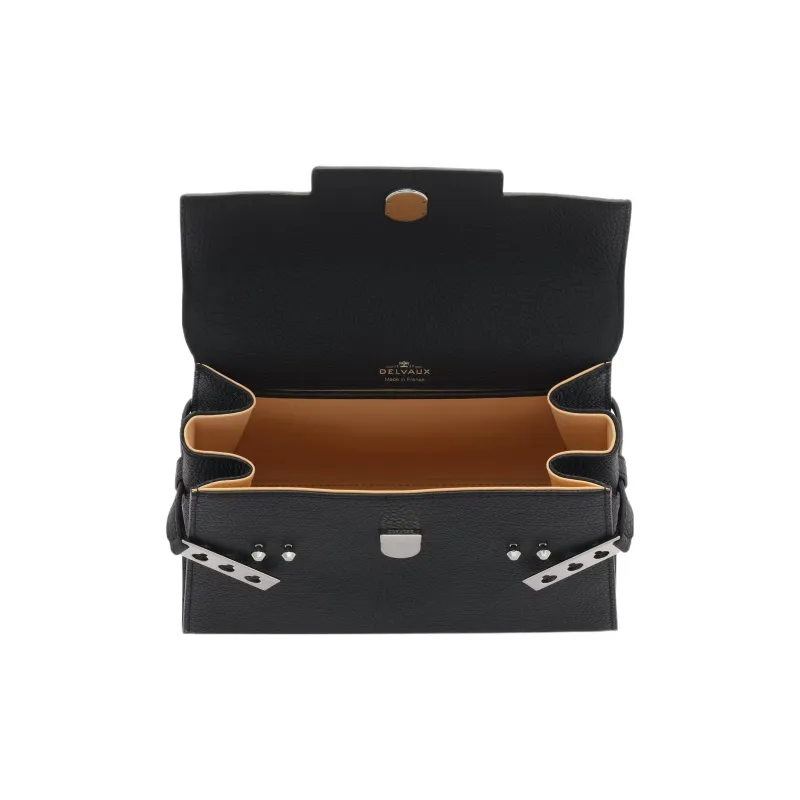 Delvau Tempête Grain Calfskin Shoulder Bag, Crossbody Bag, Handbag Small Size Women's Black-2