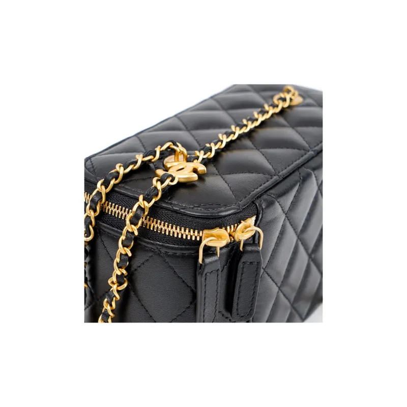 CHANEL 22K Autumn And Winter Gold Metal Box Bag, Makeup Bag, Crossbody Bag, Shoulder Bag Women's Black-4