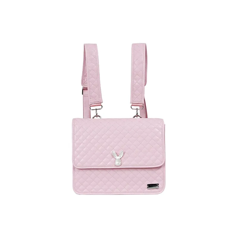 REBIRTH Microfiber Synthetic Leather Backpack Medium Size Women's Black/Pink-6