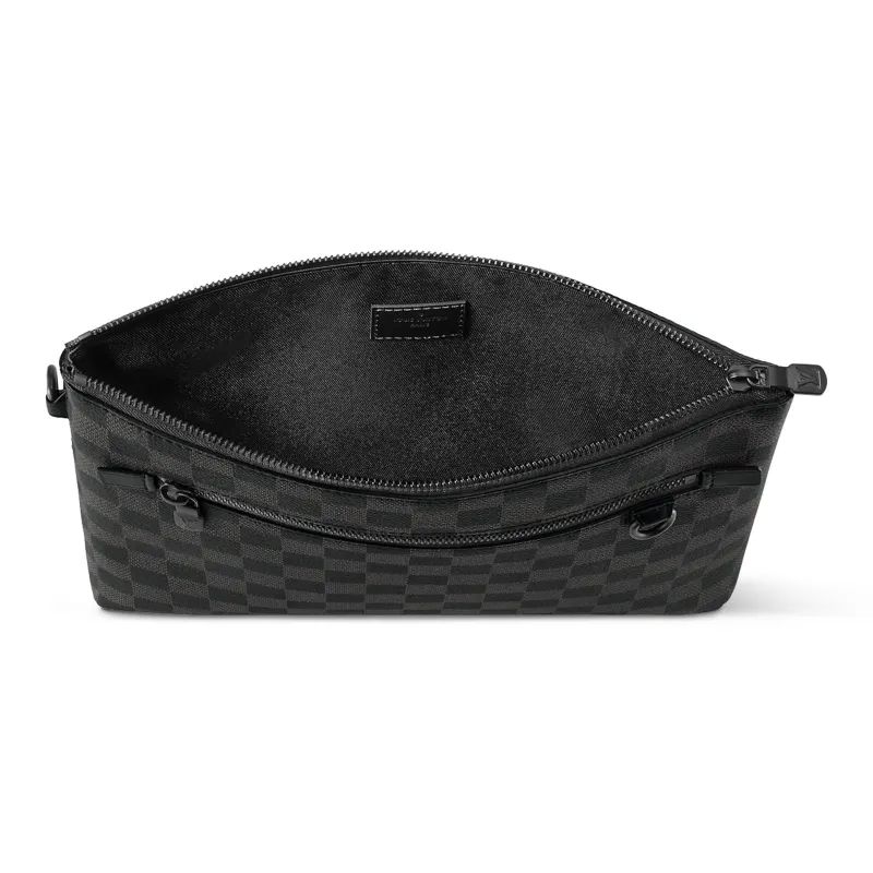 LOUIS VUITTON Canvas With Leather Clutch Men's Black-3