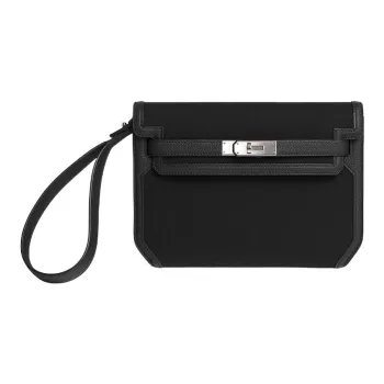 HERMES Kelly Depeches Woolycot Canvas With Togo Calfskin Clutch Regular Men's Black