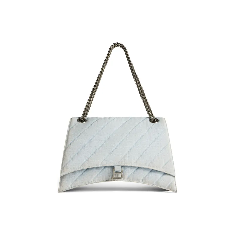 Balenciaga CRUSH Washed Denim Handbag Shoulder Bag Women's Light Blue-1