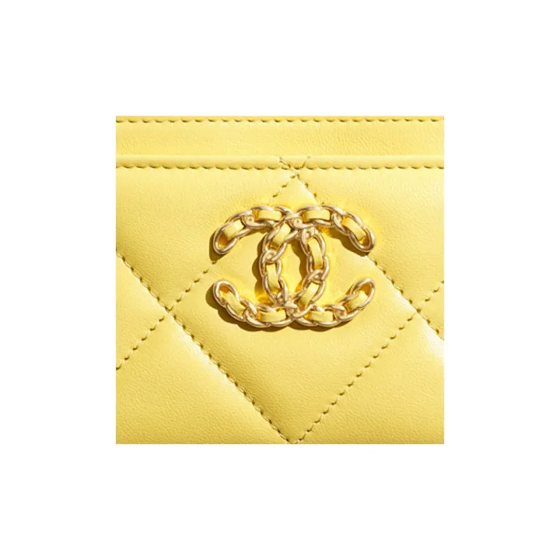 CHANEL Lambskin Card Sleeve Card Holder Women's Yellow-2