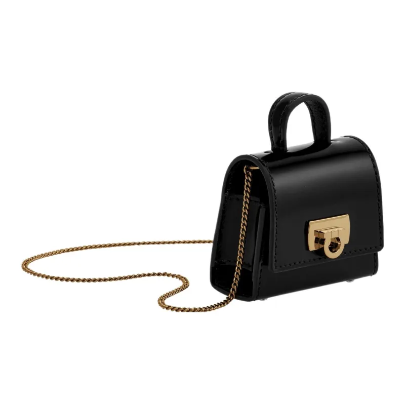 FERRAGAMO Calfskin One Shoulder Crossbody Earphone Cases Women's Black-3